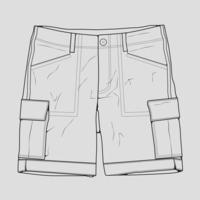 vetor de desenho de contorno de calças curtas, calças curtas em um estilo de desenho, contorno de modelo de treinadores, ilustração vetorial.