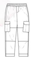 modelo de vetor de contorno de calças de carga de homens, calças de carga de homens em um estilo de desenho, contorno de modelo de treinadores, ilustração vetorial.