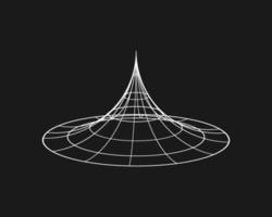 forma distorcida cibernética, elemento de design retro punk. forma de geometria de onda de wireframe em fundo preto. ilustração vetorial vetor