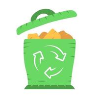 ícone de cor de sombra longa de design plano de reciclagem. sustentabilidade ambiental. triagem de lixo. materiais reutilizáveis. proteção ecológica. reaproveitamento de lixo. recipiente de lixo. ilustração em vetor silhueta