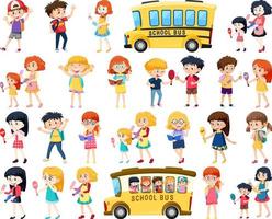 conjunto de personagens de desenhos animados bonitos para crianças da escola vetor