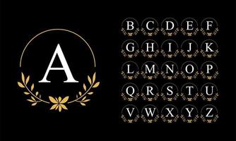 conjunto de alfabeto folha coroa de ouro vetor