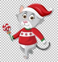 um personagem de desenho animado de gato de natal no fundo da grade vetor