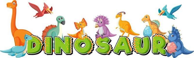 grupo de dinossauro fofo com logotipo de palavra de dinossauro vetor