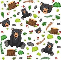 urso preto animal fofo padrão sem costura vetor