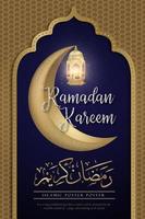 lua crescente e lanterna ramadan kareem poster vetor