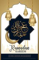 design de cartaz de ramadan kareem azul e dourado vetor