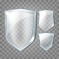 escudos de vidro transparência conjunto de emblemas em branco vetor