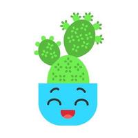 ícone de cor de sombra longa de design plano de cacto de pera espinhosa. cacto com cara de riso. opuntia. cactos de pá em casa no pote. planta feliz mexicana. planta de casa. planta suculenta. ilustração em vetor silhueta