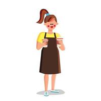 garota barista segurando o vetor de xícaras de café preparadas