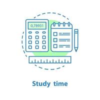 ícone do conceito de tempo de estudo. ilustração de linha fina de idéia de educação escolar. matemática. desenho de contorno isolado de vetor