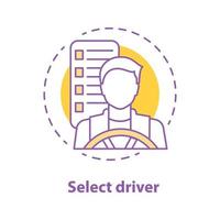motoristas escolhendo o ícone do conceito. carpooling idéia ilustração de linha fina. desenho de contorno isolado de vetor