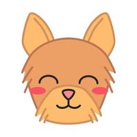 personagem de vetor kawaii fofo de yorkshire terrier. cão com focinho sorridente. animal com olhos sorridentes. cachorrinho doméstico corado. emoji engraçado, adesivo, emoticon. ilustração de cor de desenho animado isolada