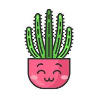 personagem de vetor kawaii bonito cacto tubo de órgão. pitaia com rosto sorridente. cactos em casa com olhos sorridentes. planta tropical lavada em vaso. emoji engraçado, emoticon. ilustração de cor de desenho animado isolada