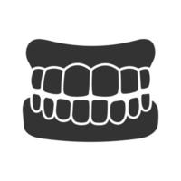 ícone de glifo de dentadura. dentes falsos. mandíbula humana com modelo de dentes. símbolo de silhueta. espaço negativo. ilustração vetorial isolada vetor