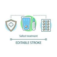 ícone de conceito de tratamento mais seguro. profilaxia. medicamentos sem efeitos colaterais. prescrição médica. ilustração de linha fina de ideia de protocolo de cuidados médicos. desenho de contorno isolado de vetor. traço editável vetor