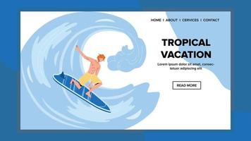 férias tropicais e surf na onda do oceano vetor