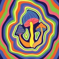 cogumelos trippy poster retro psicodélico vibrações hippie vetor