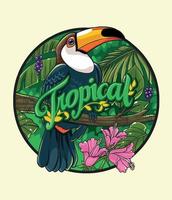 ilustração verde tropical de tucano fofo vetor