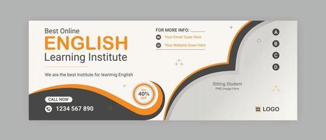 design de modelo de banner de mídia social em inglês falado para anúncio para qualquer instituto de aprendizado de inglês vetor