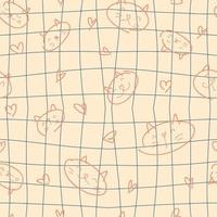 doodle sem costura padrão com gatos e corações no fundo da grade troppy. vetor
