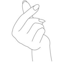 desenho de linha de ilustração de uma fêmea fazendo e mostrando gestos mini símbolos de coração com a mão e o dedo. símbolo coreano do amor com os dedos isolados em fundos brancos vetor