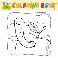 livro para colorir ou página para colorir para crianças. ilustração em vetor preto e branco de verme. fundo da natureza