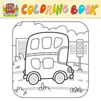 livro para colorir ou página para colorir para crianças. ilustração vetorial de ônibus preto e branco. fundo da natureza vetor
