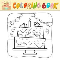 livro para colorir ou página para colorir para crianças. ilustração em vetor bolo preto e branco. fundo da natureza