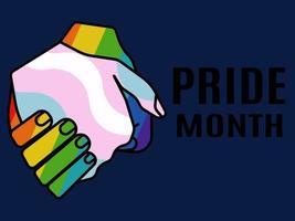 mês do orgulho, apoiar a mão nas cores da bandeira, ideia para pôster, banner ou panfleto vetor