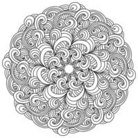 mandala antiestresse de contorno com muitos cachos e arcos lineares, página para colorir zen com padrões ornamentados vetor