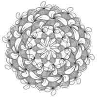 desenho de mandala de contorno antistress de pétalas estilizadas e segmentos listrados, zen vetor