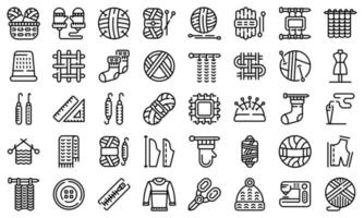 conjunto de ícones de tricô, estilo de contorno vetor