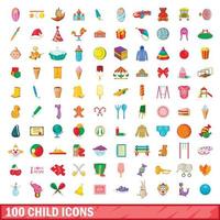 conjunto de 100 ícones infantis, estilo cartoon vetor