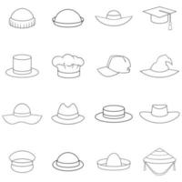 contorno do conjunto de ícones de boné de chapéu vetor