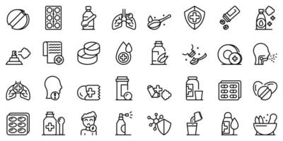 conjunto de ícones de tosse, estilo de estrutura de tópicos vetor