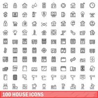 conjunto de 100 ícones de casa, estilo de contorno vetor