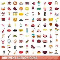 Conjunto de 100 ícones de agência de eventos, estilo simples vetor