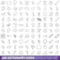 conjunto de 100 ícones de astronomia, estilo de contorno vetor