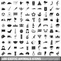 conjunto de 100 ícones de animais exóticos, estilo simples vetor