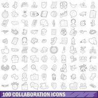 conjunto de 100 ícones de colaboração, estilo de estrutura de tópicos vetor