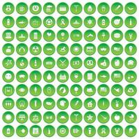 100 ícones de férias de verão definir círculo verde vetor