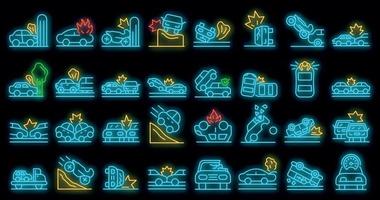 conjunto de ícones de acidente de carro vetor neon