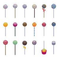 bolo pops ícones definir vetor isométrico. sobremesa de bar