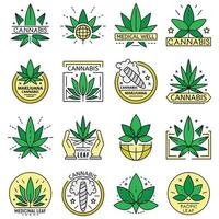 conjunto de logotipo de cannabis, estilo de contorno vetor