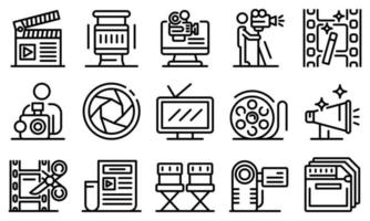 conjunto de ícones de cameraman, estilo de estrutura de tópicos vetor