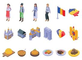 ícones da Romênia definir vetor isométrico. comida de bucareste