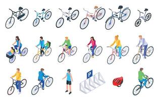 conjunto de ícones da família de bicicleta, estilo isométrico vetor