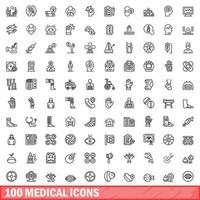 conjunto de 100 ícones médicos, estilo de contorno vetor