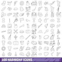 conjunto de 100 ícones de harmonia, estilo de contorno vetor